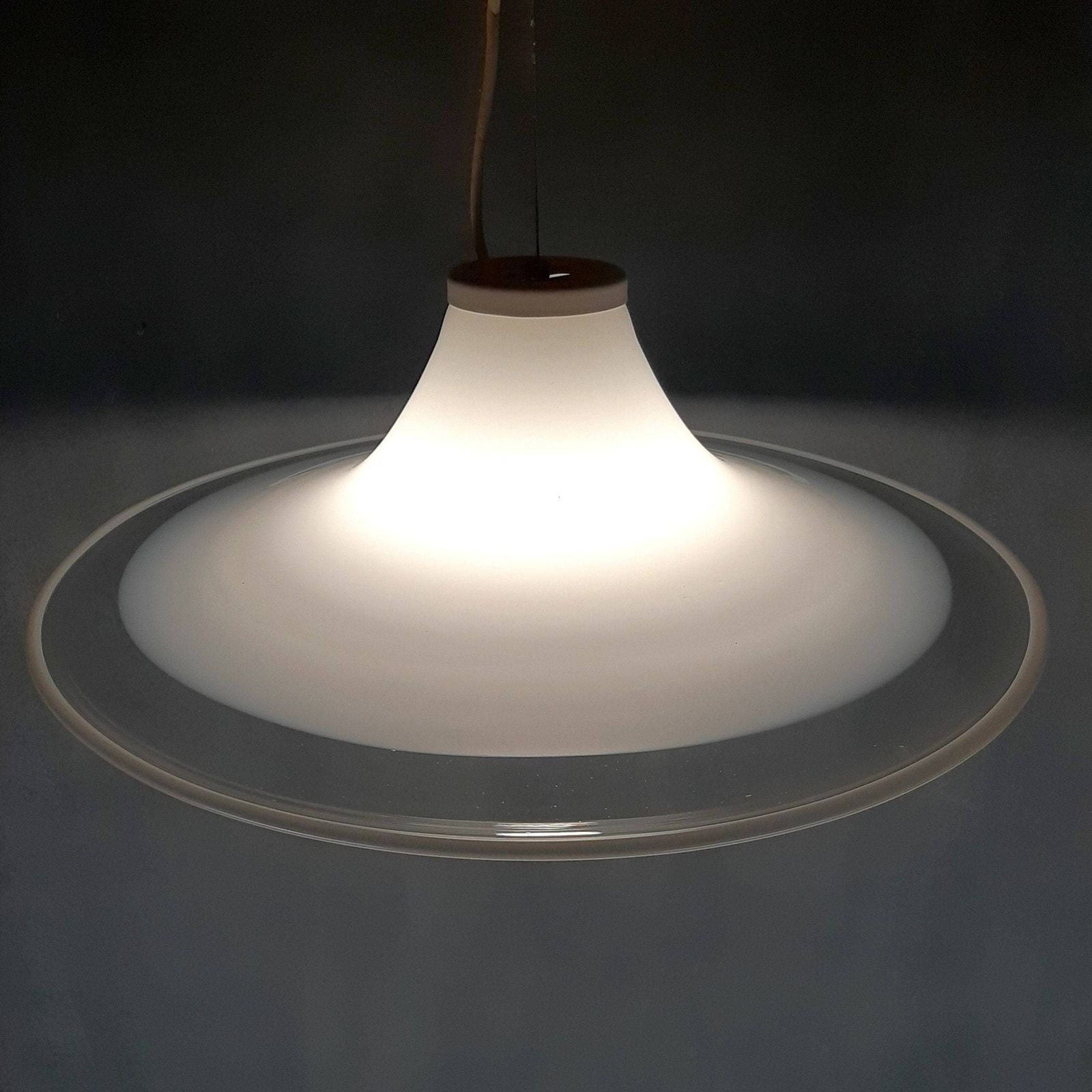 Murano Glass White Pendant Lamp Italy 1970s Mid Century Lighting Xl Ceiling Lamp photo 338.0