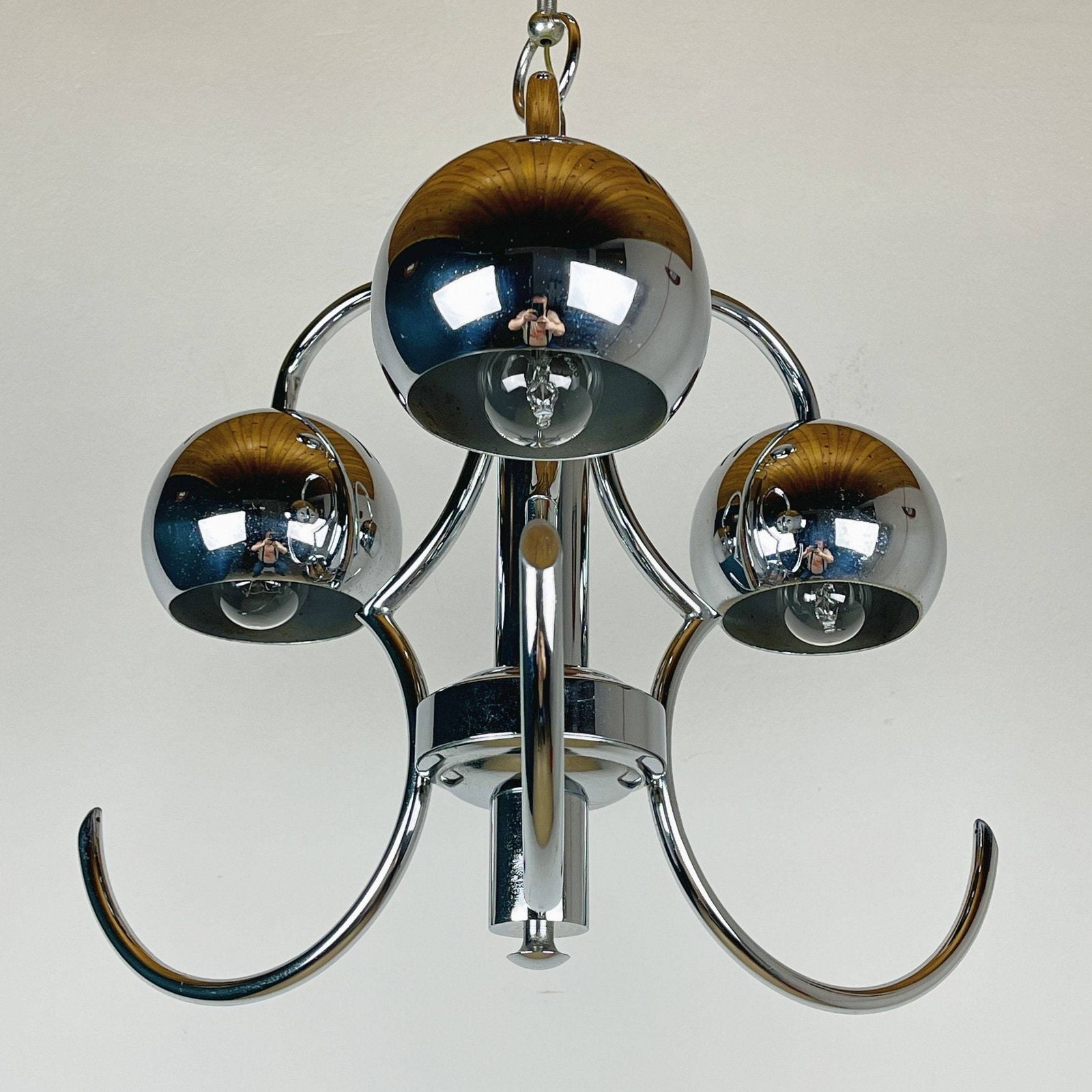 Mid Century Eyeball Silver Pendant Lamp Italy 1970s Space Age Italian Modern Atomic Vintage Italian Light photo furniture