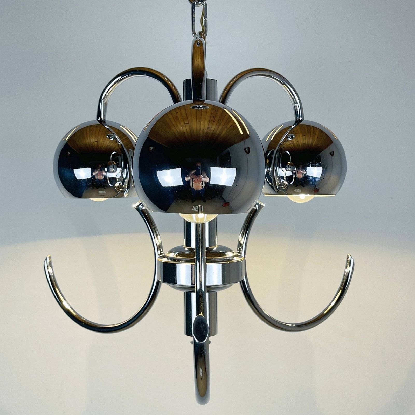Mid Century Eyeball Silver Pendant Lamp Italy 1970s Space Age Italian Modern Atomic Vintage Italian Light photo Lighting