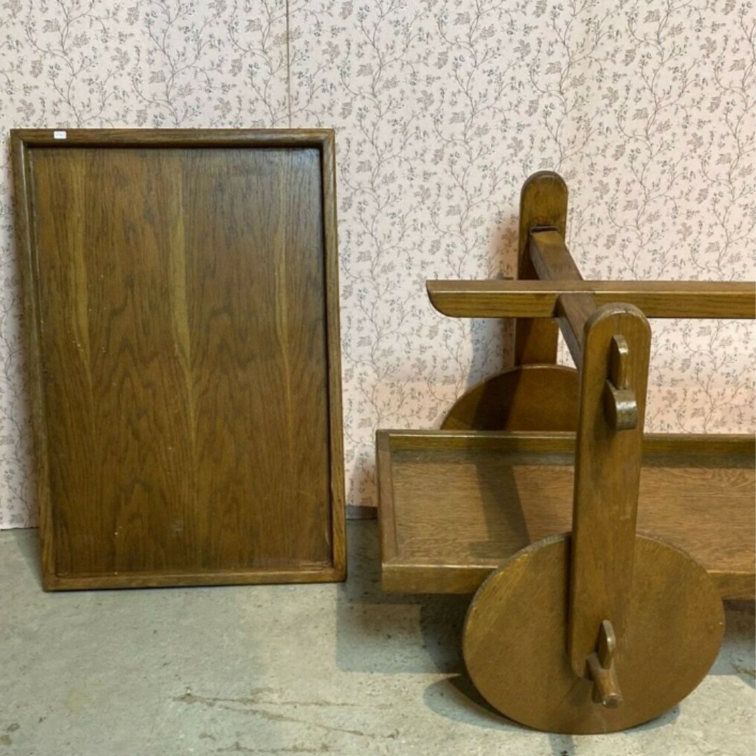 Midcentury Brutalist Modernist Oak Bar Cart Trolley, 1950s photo buy