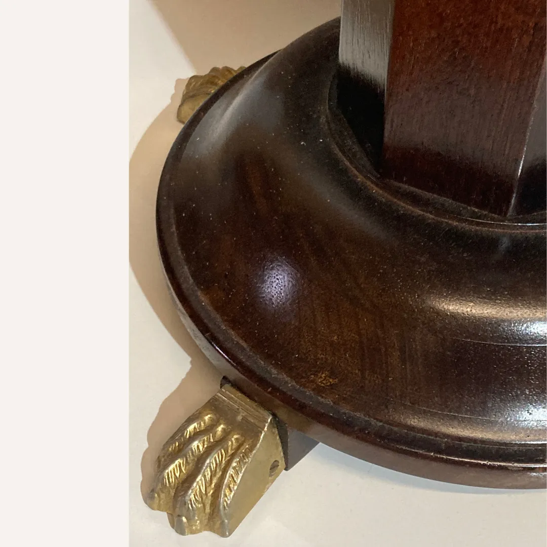 photo for sale Vintage Mahogany Pedestal Or Side Table With Brass Claw Feet