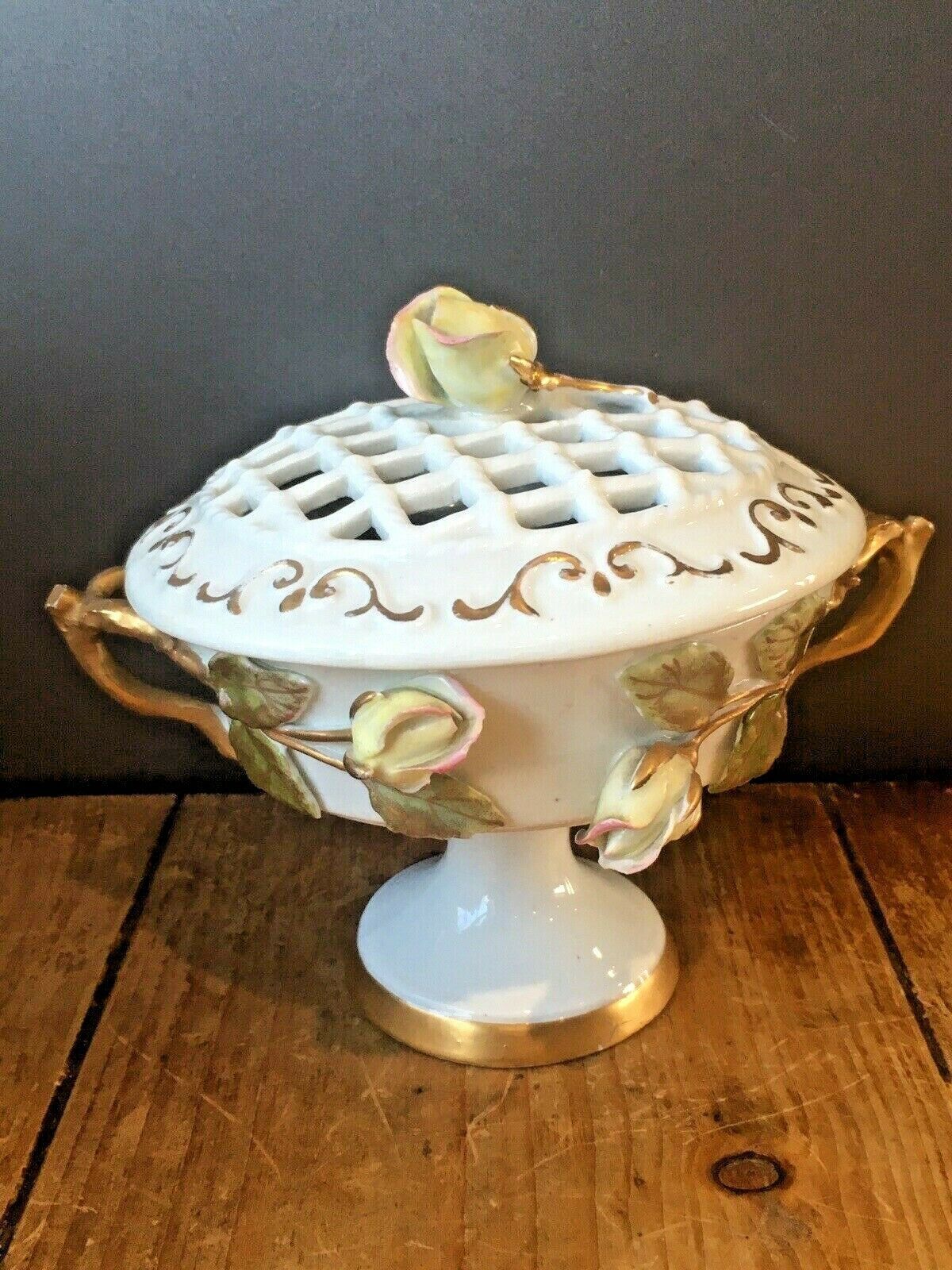 Pair Of Top Quality 19th C Moore Brothers Rose Pot Pourri Pedestal Vases Urns photo for sale