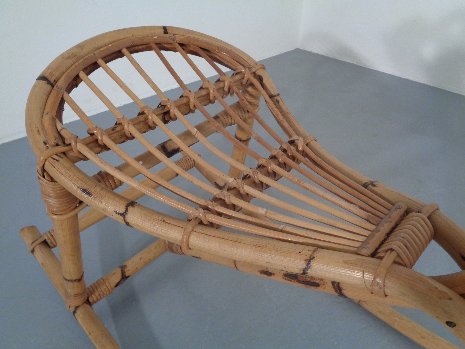 photo for sale Large Mid Century Italian Bamboo Rocking Horse, 1960s