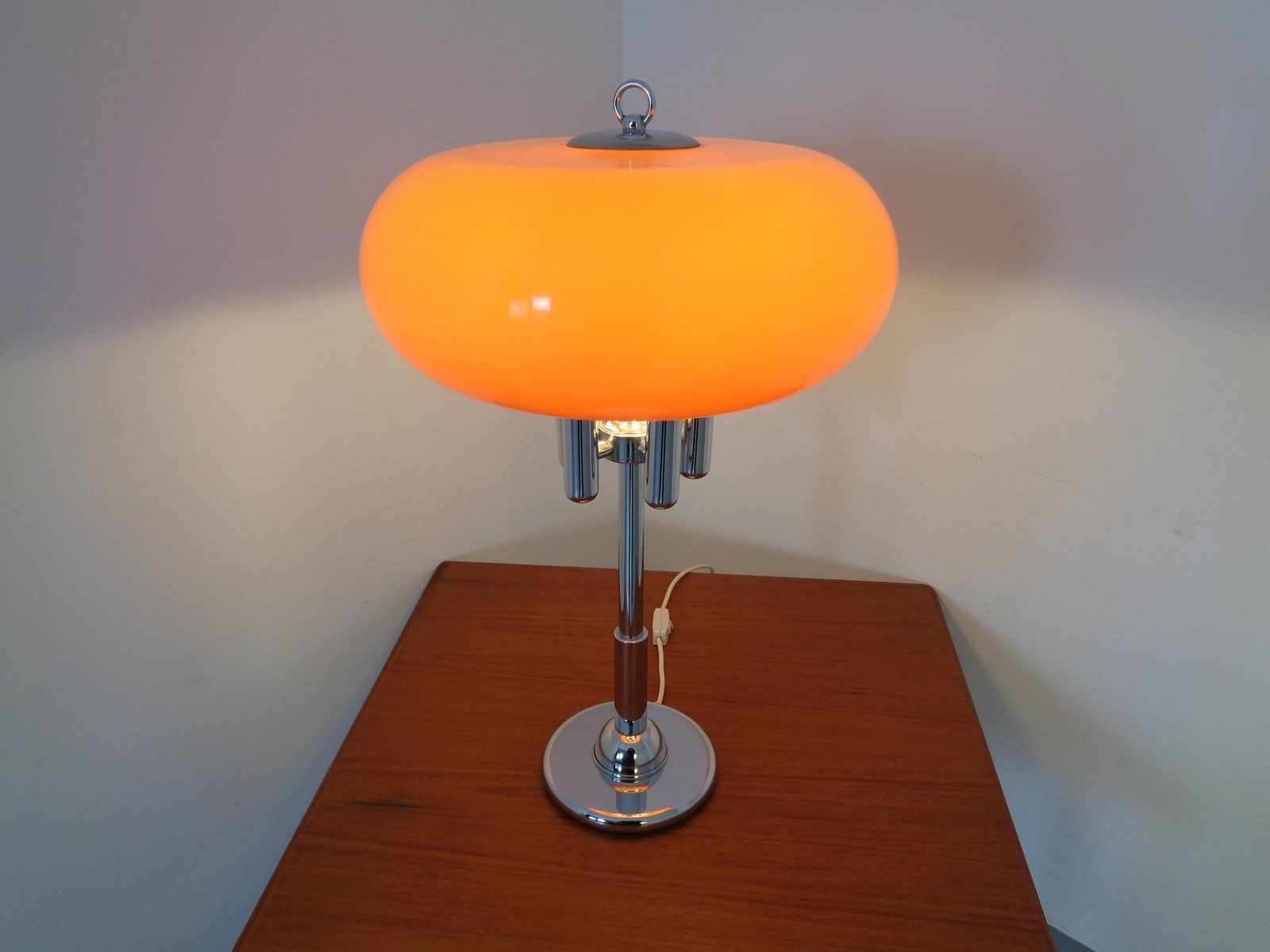 589.0 Italian Orange Plastic & Chrome Table Lamp, 1960s photo