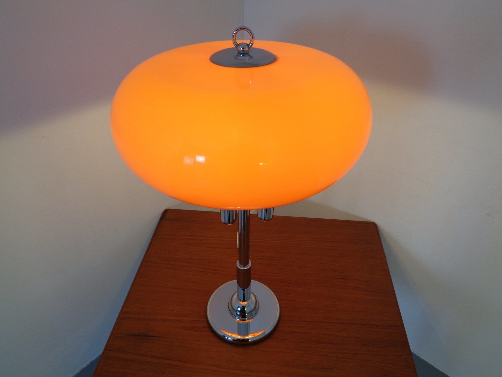 photo vintage Italian Orange Plastic & Chrome Table Lamp, 1960s