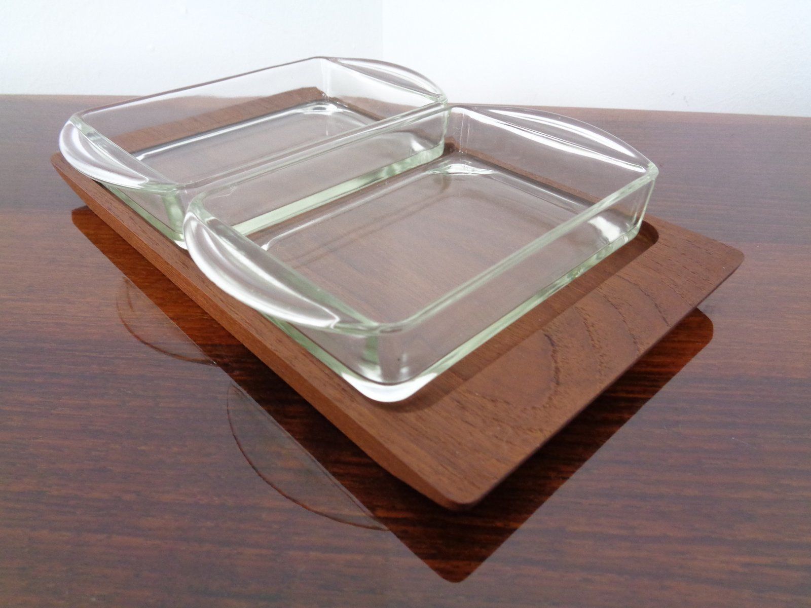 photo vinterior Danish Siam Teak Tray And Glass Bowls From Artiform, Set Of 2, 1960s