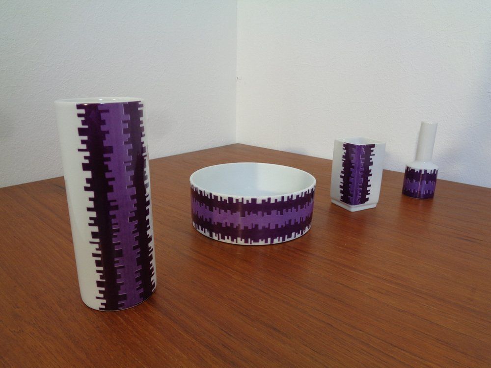 Porcelain Vases & Bowl, 1970s, Set Of 4 photo for sale
