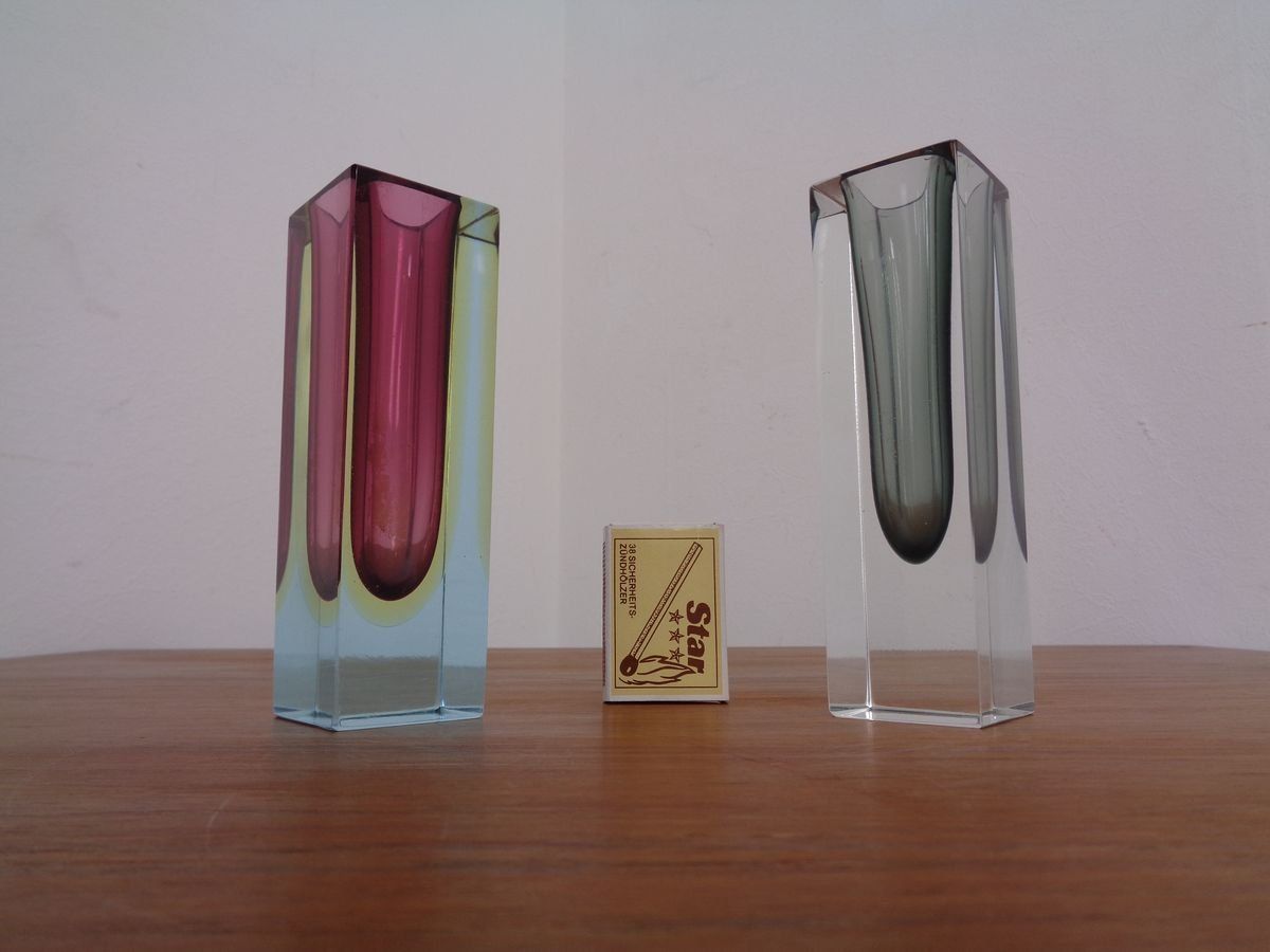 Italian Murano Glass Sommerso Vases From Murano, 1960s, Set Of 2 photo vintage