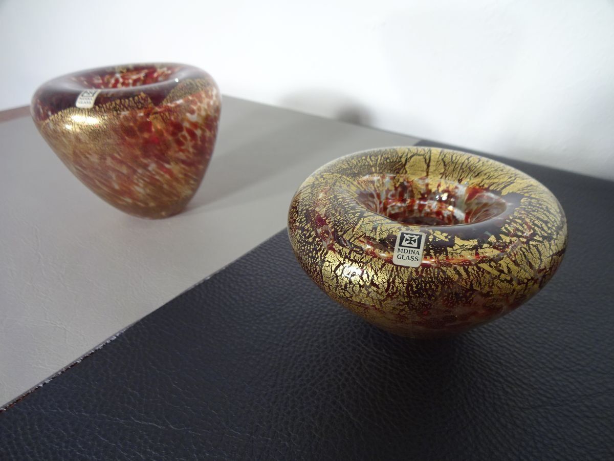 Maltese Glass Ashtrays Rom Mdina, 1960s, Set Of 2 photo Home Decor