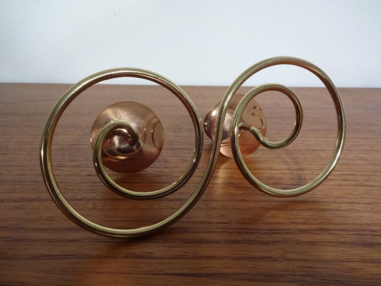 German Filigree Brass And Copper Candleholders 1960s Set Of 3 photo vintage