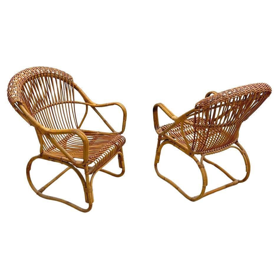 Pair Of Mid Century Modern Rattan Armchairs, Italy, 1960s
