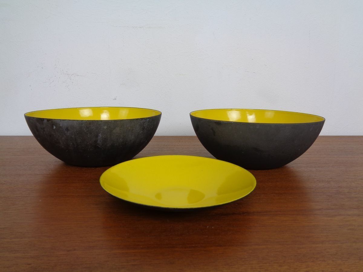 Yellow Krenit Bowls By Herbert Krenchel Torben ørskov, Set Of 3, 1960s