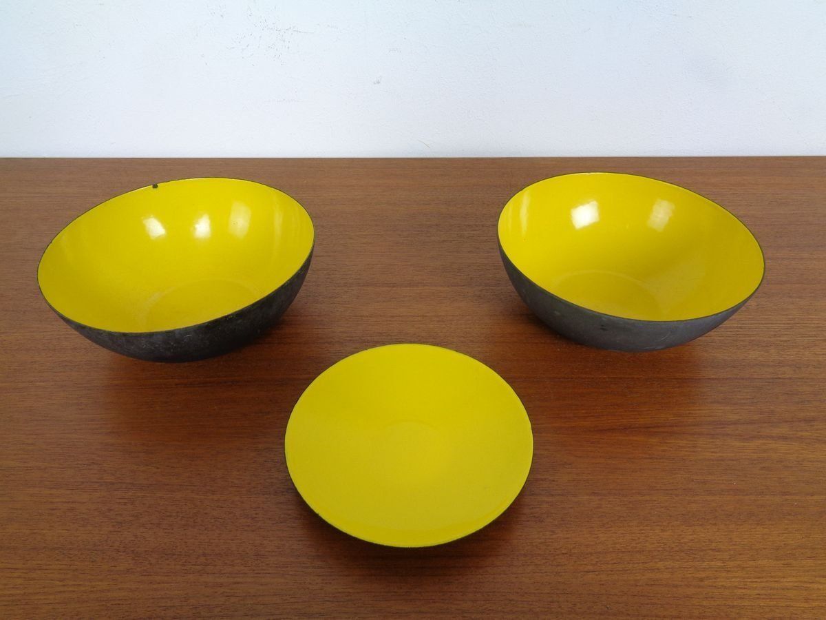 Yellow Krenit Bowls By Herbert Krenchel Torben ørskov, Set Of 3, 1960s photo for sale