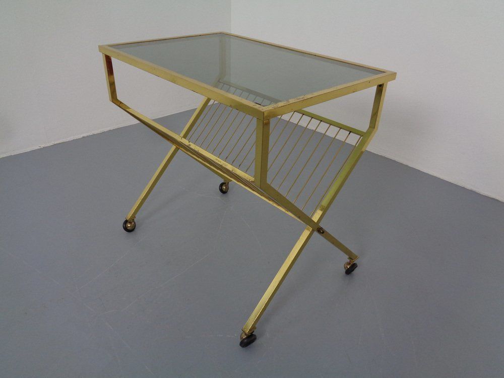 French Brass & Glass Cart With Magazine Rack, 1960s photo Home Decor