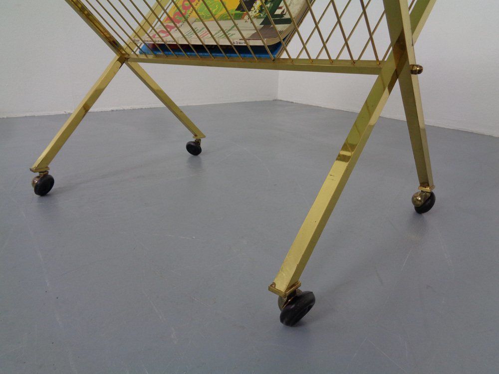 Home Decor French Brass & Glass Cart With Magazine Rack, 1960s photo