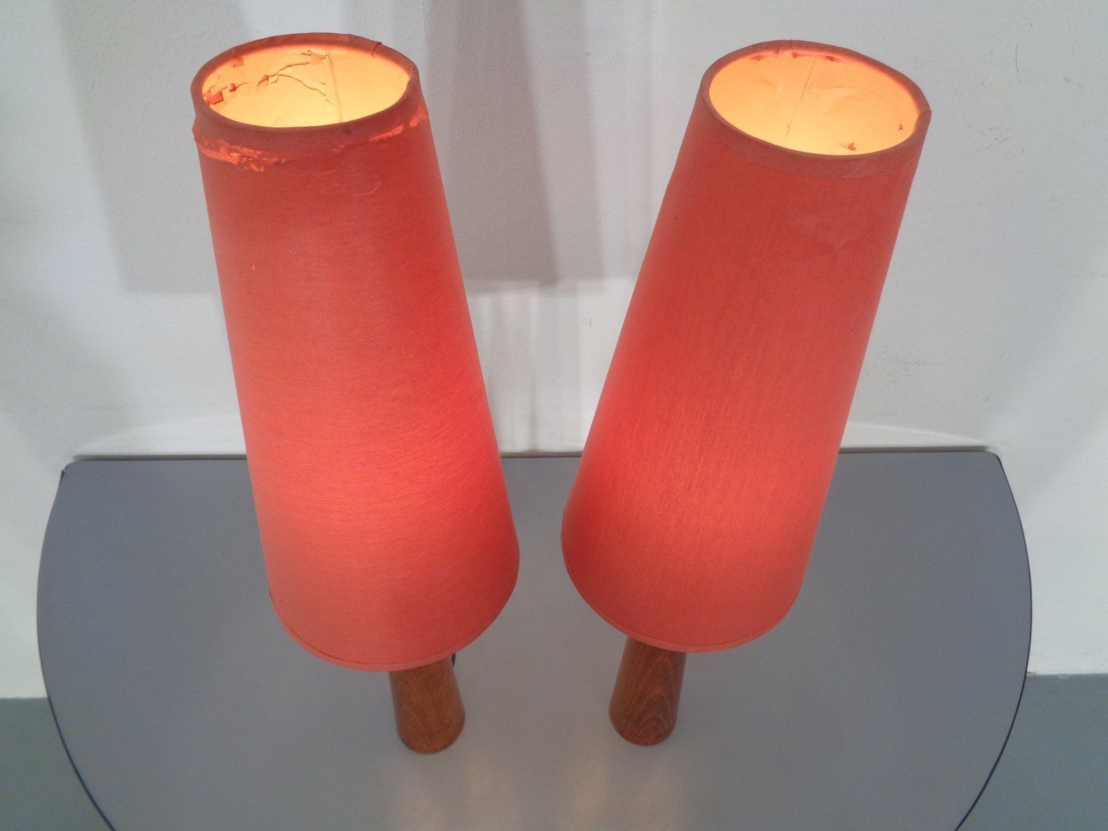 photo vinterior Mid Century Filigree Danish Teak Table Lamps, 1950s, Set Of 2