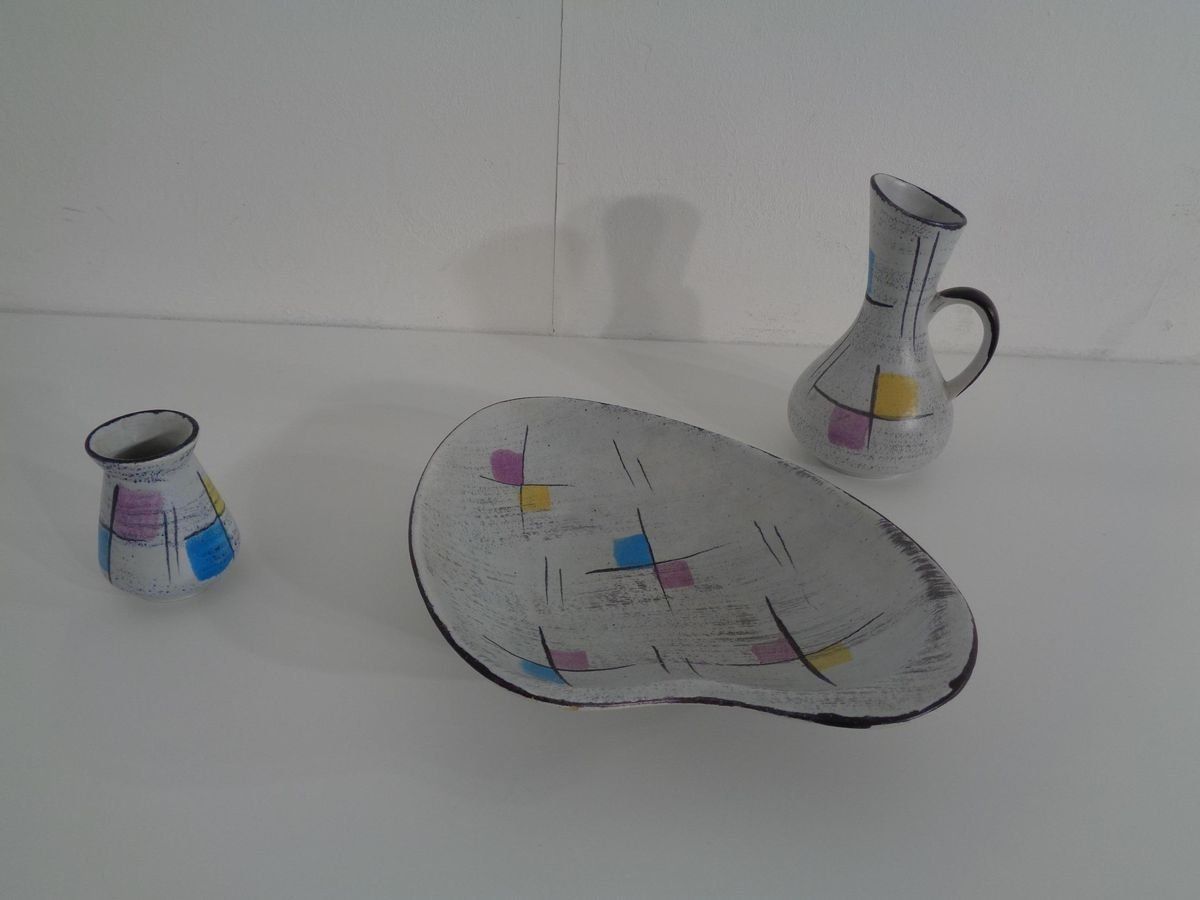 Ceramic Vases & Bowl By Bodo Mans For Bay Keramik, 1950s, Set Of 3 photo furniture