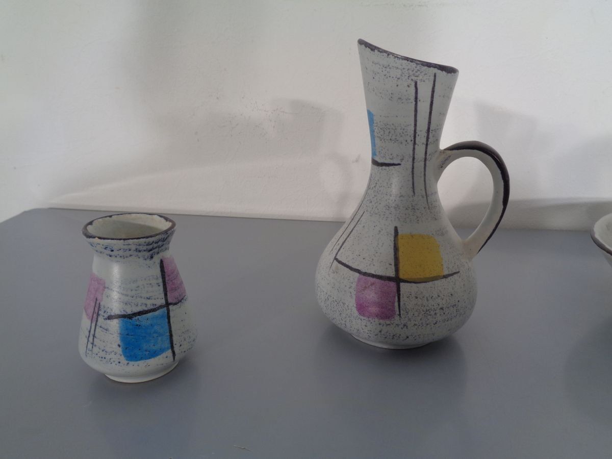photo furniture Ceramic Vases & Bowl By Bodo Mans For Bay Keramik, 1950s, Set Of 3