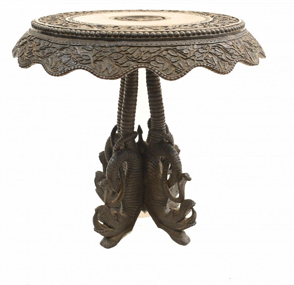 Antique Burmese Side Table Hand Carved Burma 1890 photo vintage