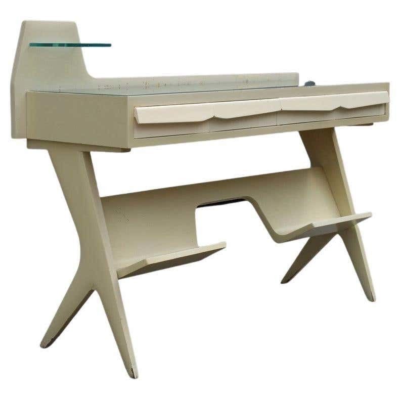 Mid Century Italia Vanity Desk In Lacquered Wood Gio Ponti Style Colored Dassi