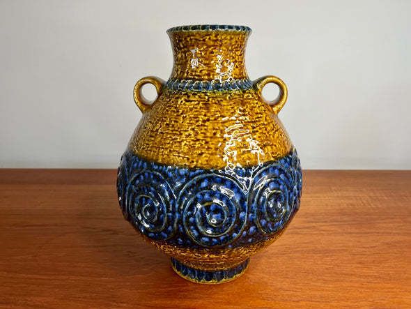 Blue, Black And Caramel Brown Vase   West Germany 1970's