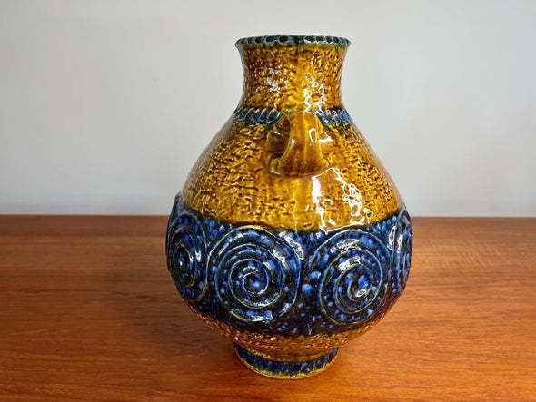 Blue, Black And Caramel Brown Vase   West Germany 1970's photo for sale