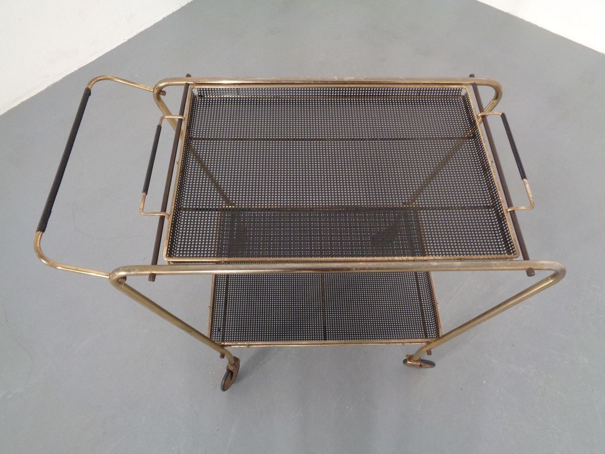 French Brass Tea Cart Attributed To Mathieu Matégot, 1950s photo Furniture