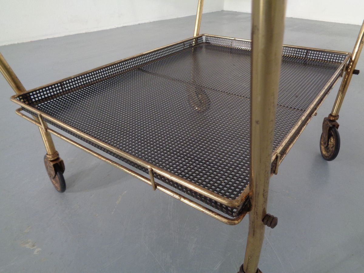 photo for sale French Brass Tea Cart Attributed To Mathieu Matégot, 1950s