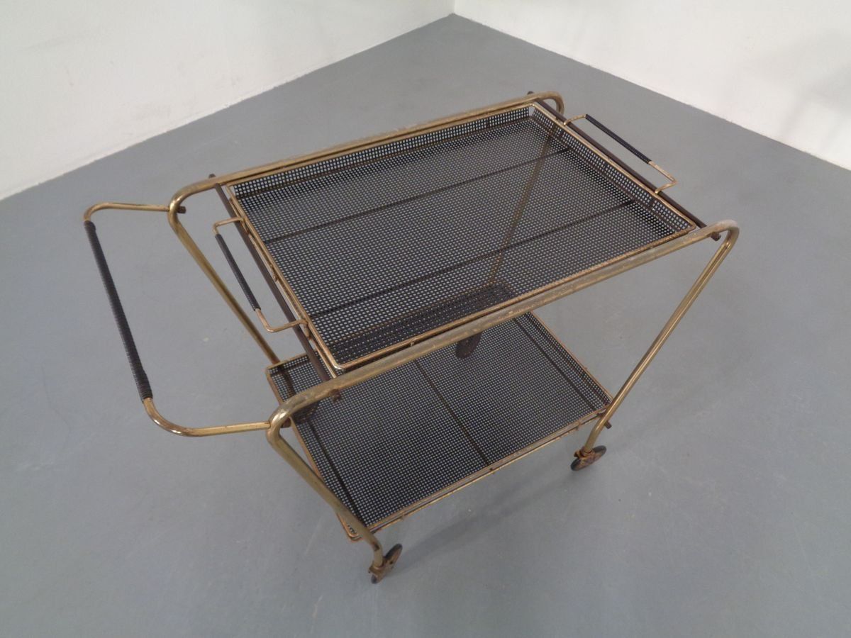 photo vinterior French Brass Tea Cart Attributed To Mathieu Matégot, 1950s