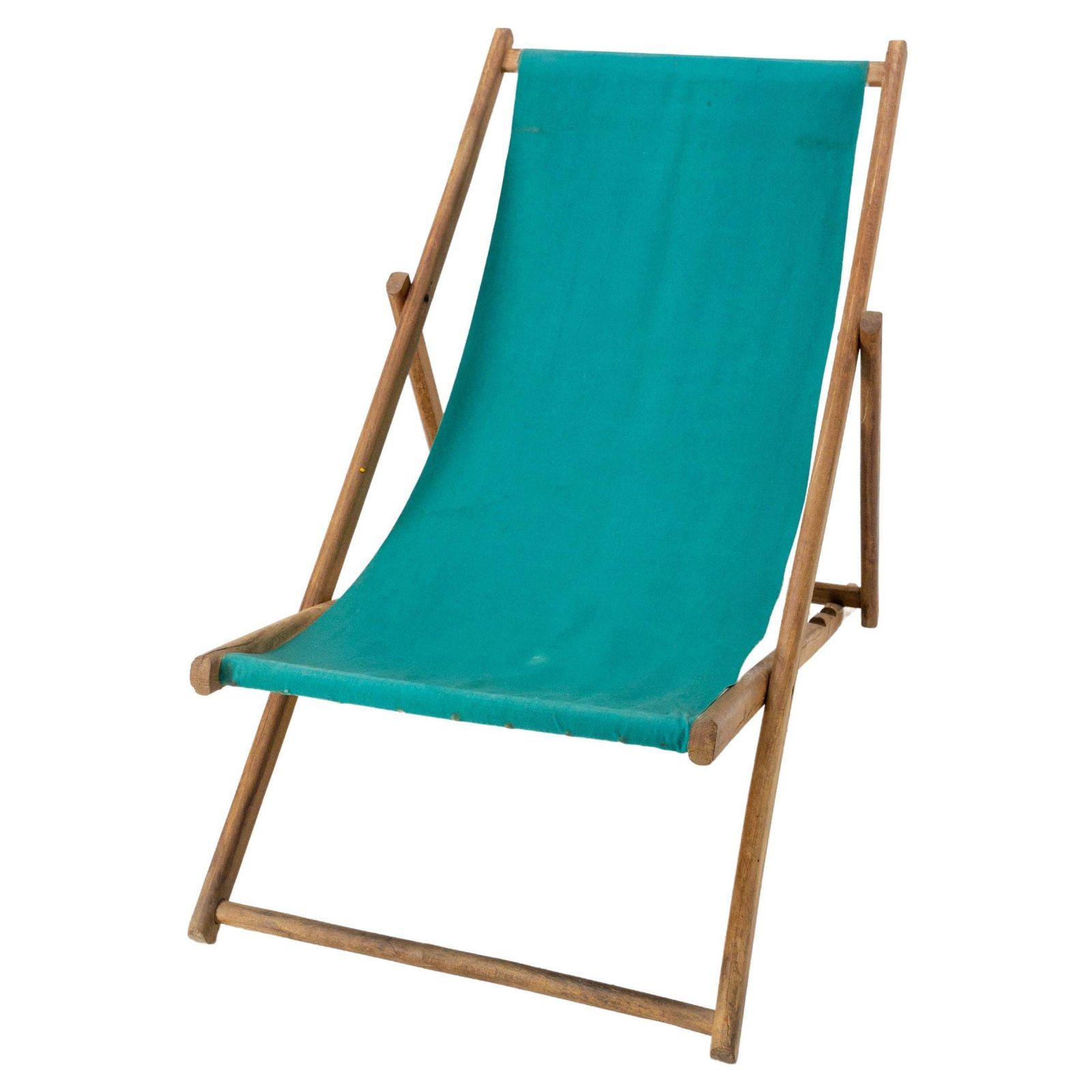 Transat pliant en hêtre et tissu, chaise longue française