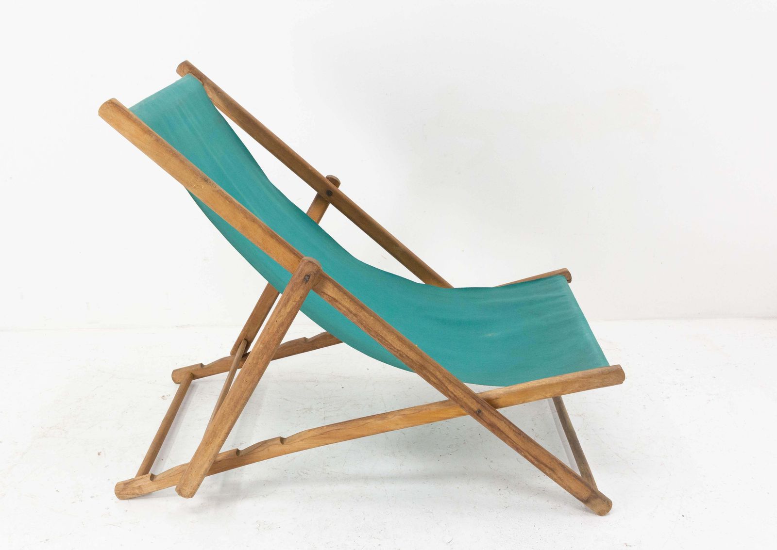Transat pliant en hêtre et tissu, chaise longue française photo Mobilier de jardin