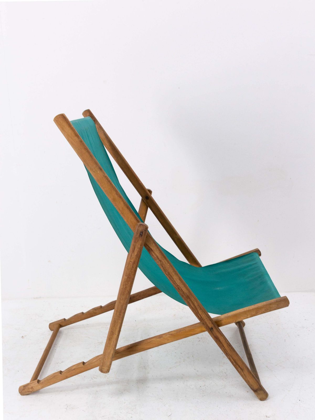 Transat pliant en hêtre et tissu, chaise longue française photo 347.65