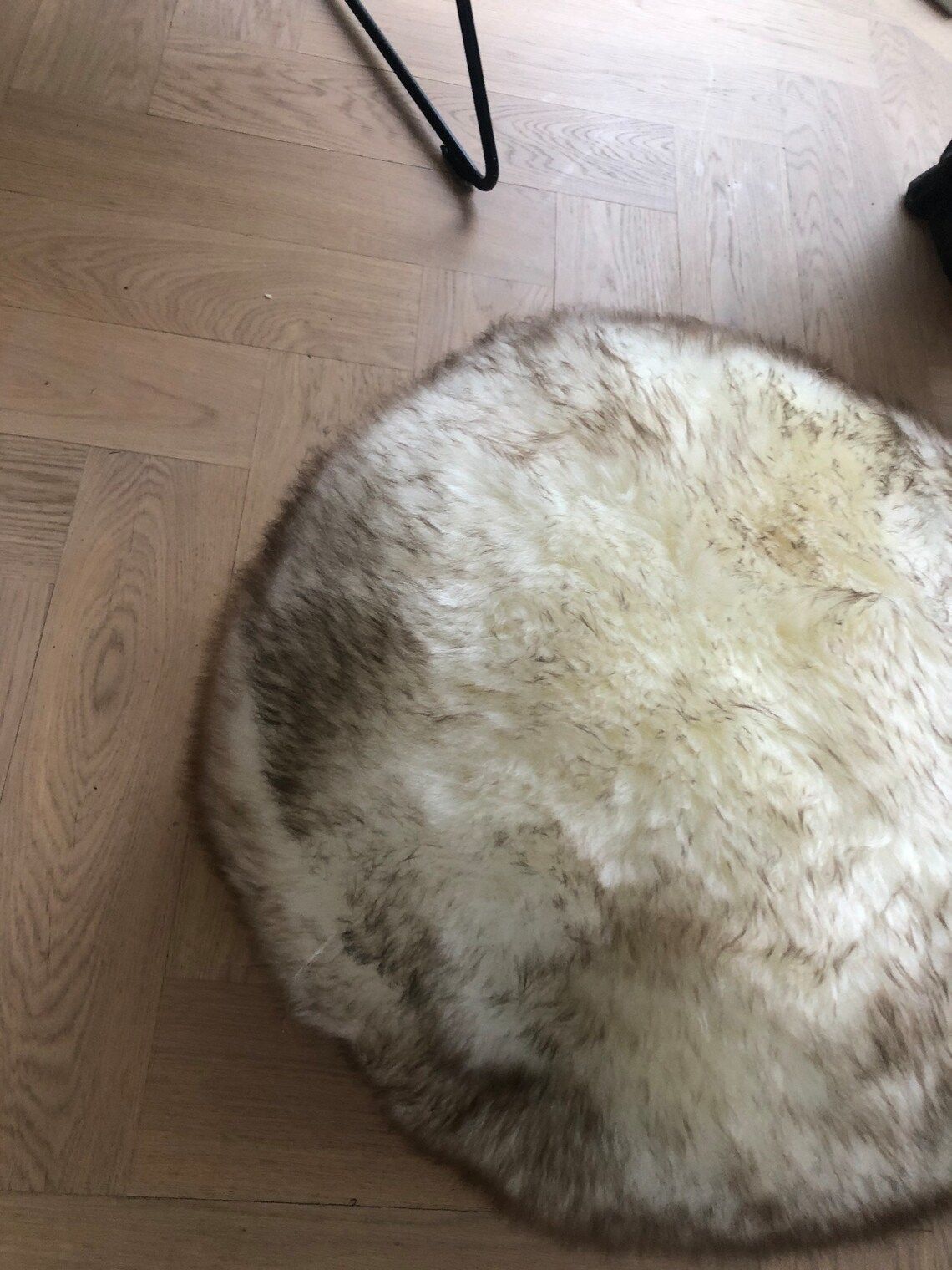 Ivory Sheepskin Pouffe With Brown Tips  Sheepskin Pouffe Sheepskin Footstool  Furry Pouffe  Fur Footstool  Interior Decor Luxury Stool photo 89.0
