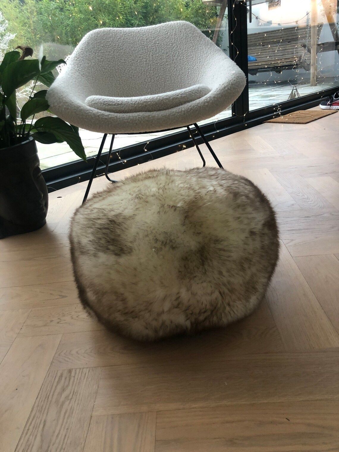 photo for sale Ivory Sheepskin Pouffe With Brown Tips  Sheepskin Pouffe Sheepskin Footstool  Furry Pouffe  Fur Footstool  Interior Decor Luxury Stool