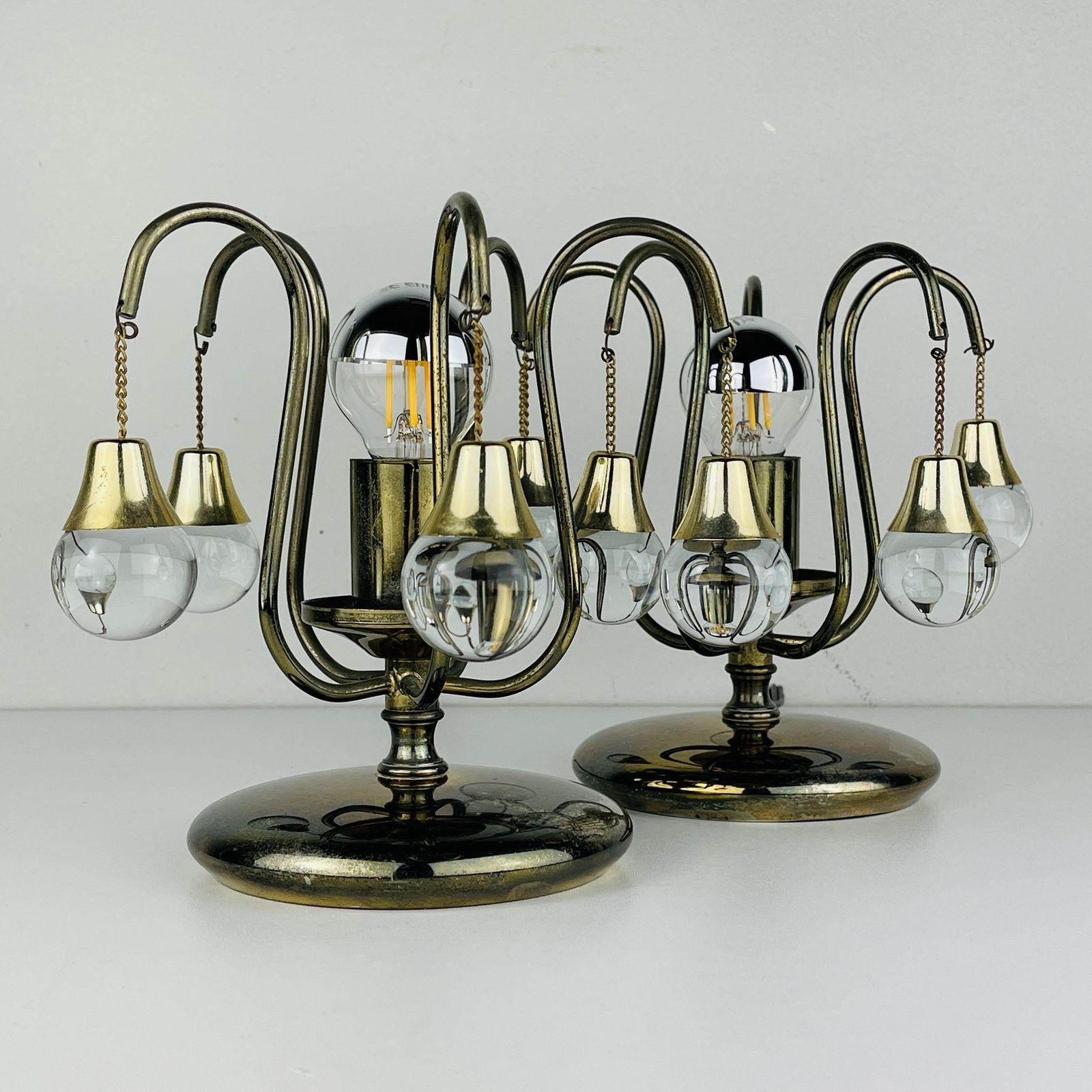Pair Of Vintage Glass Ball Table Lamps Italy 1960s