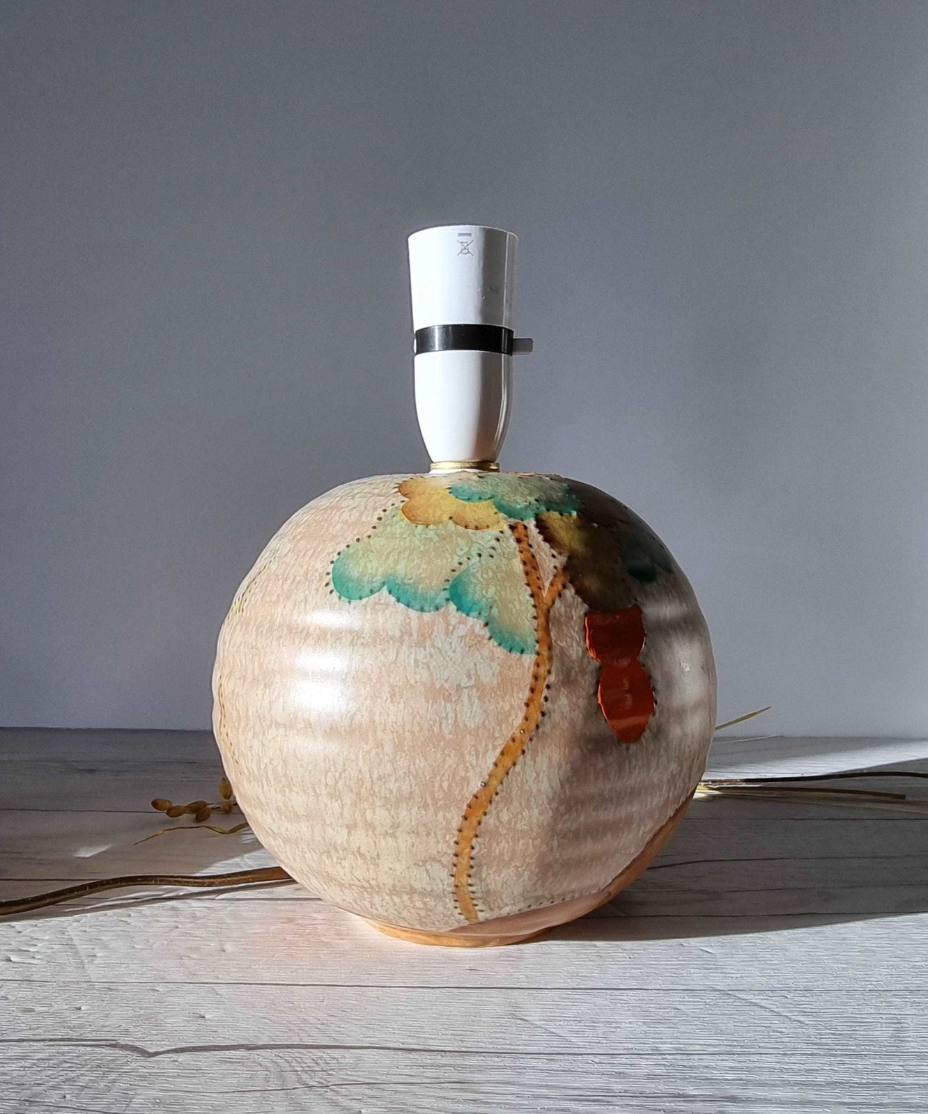 Crown Devon, Att. Ditmar Urbach, Art Deco Stylised Stitch Tree Décor Globe Lamp Base, 1920s 30s photo 126.0