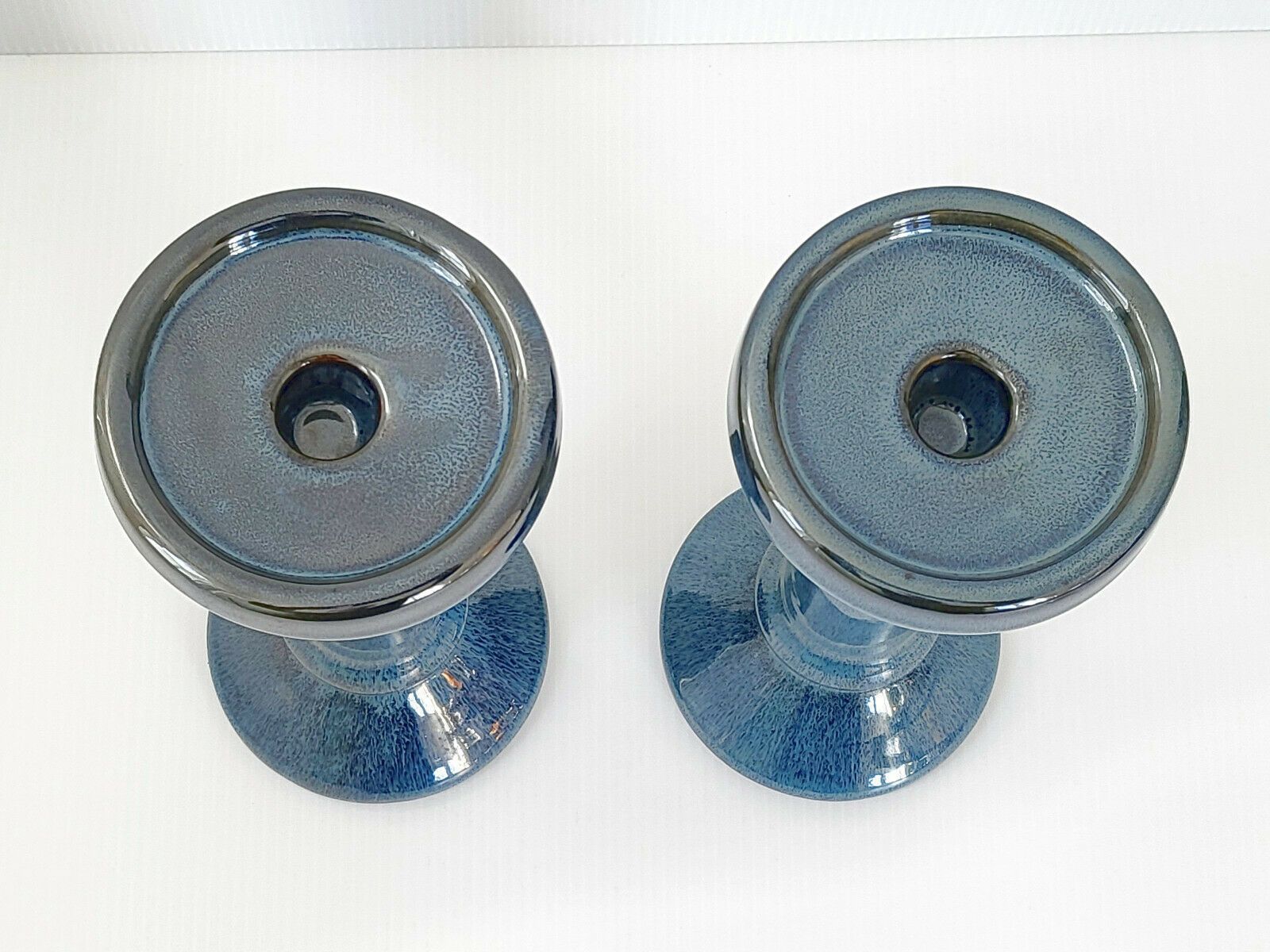 Pair Of Vintage Candleholders 1960 Blue Ceramic 60s 1960s 60s photo furniture