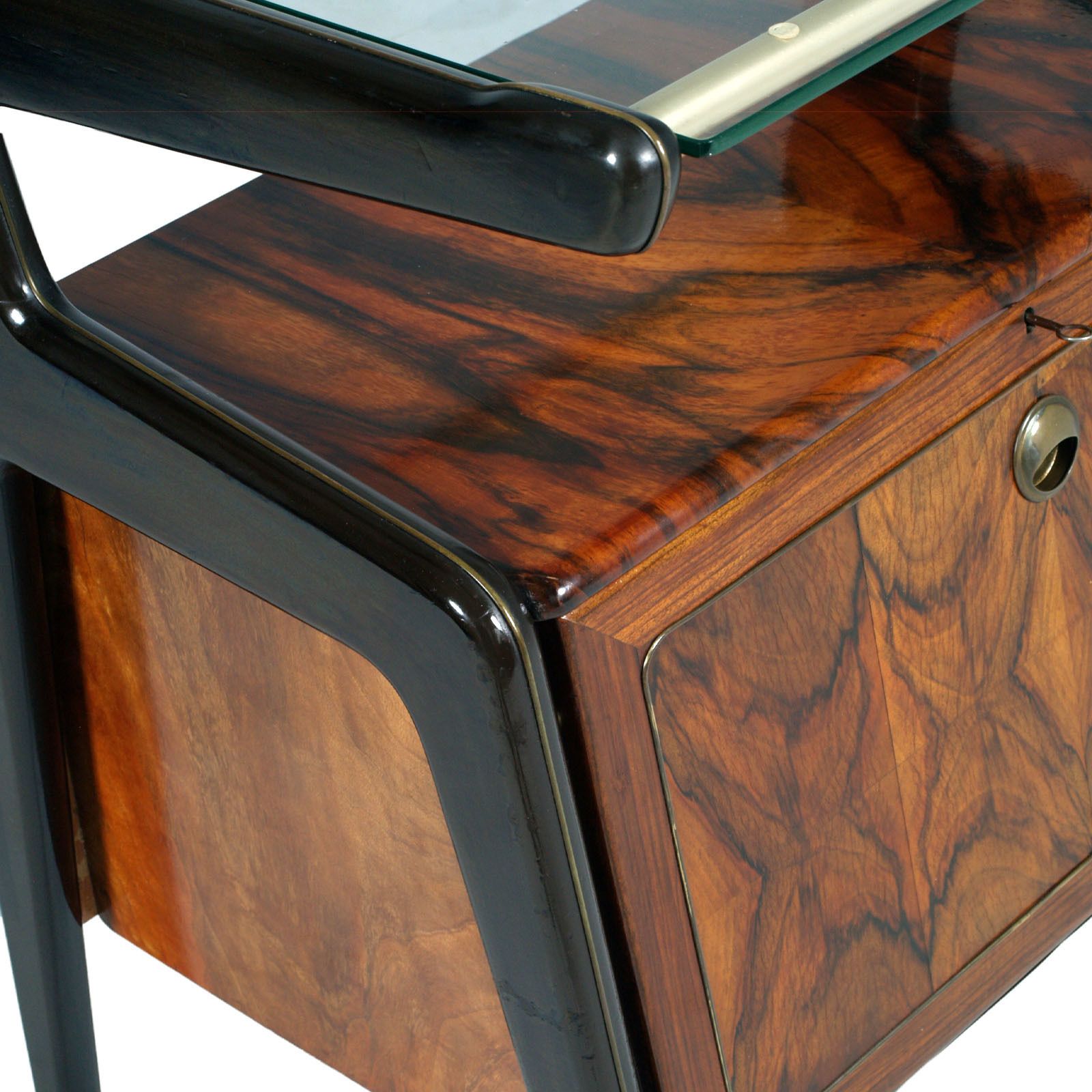 Italy 1950s Dry Bar Cart, By Cesare Lacca For Brugnoli Mobili Cantù,  Laquered Walnut & Burl Walnut photo Furniture