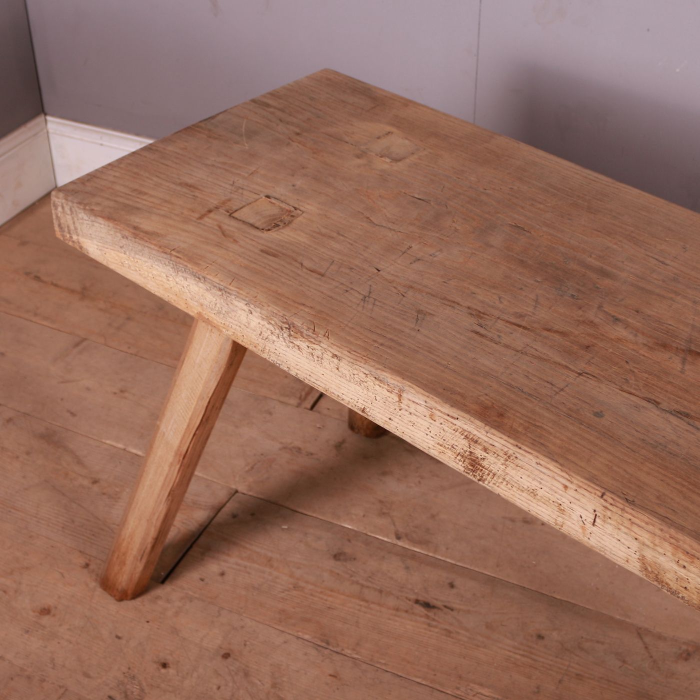 French Scrubbed Sycamore And Elm Trestle Table photo for sale