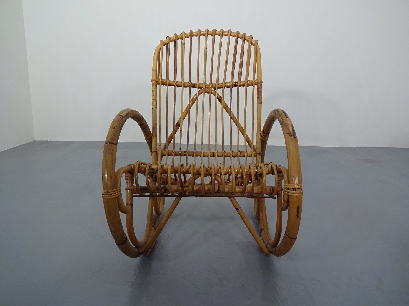 Mid Century Italian Bamboo Rocking Chair, 1950s