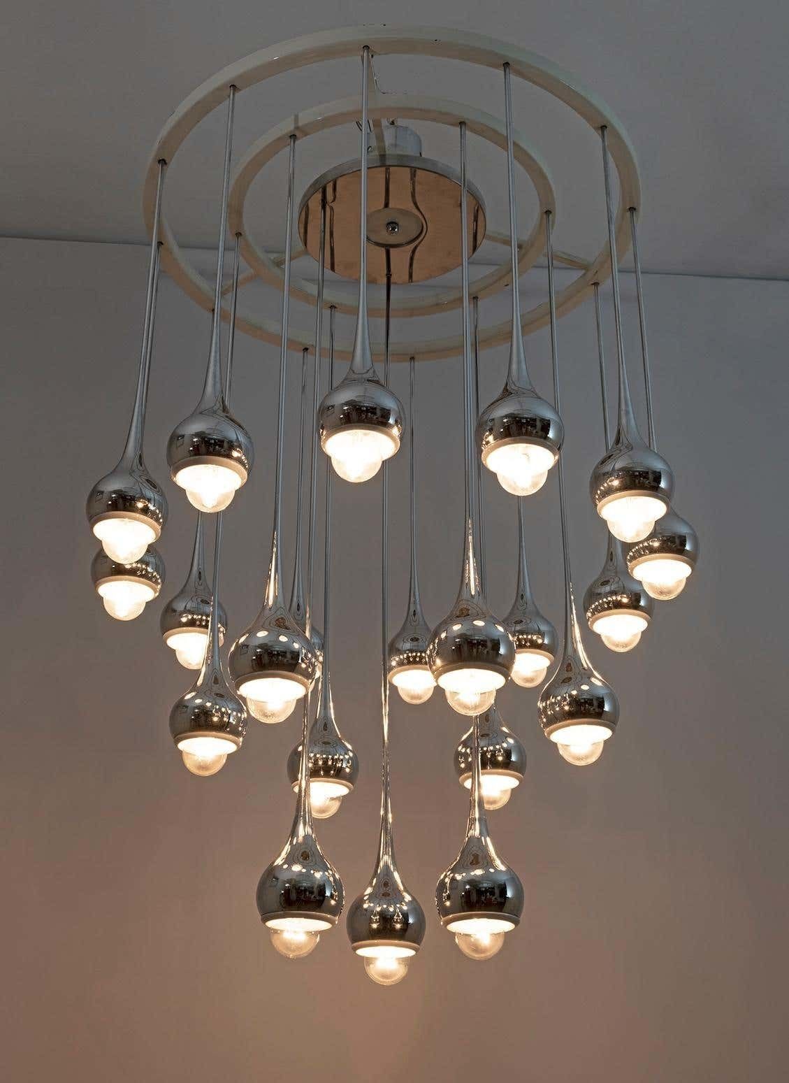 Angelo Brotto Mid Century Italian Metal Chrome Chandelier For Esperia, 1970s photo vinterior