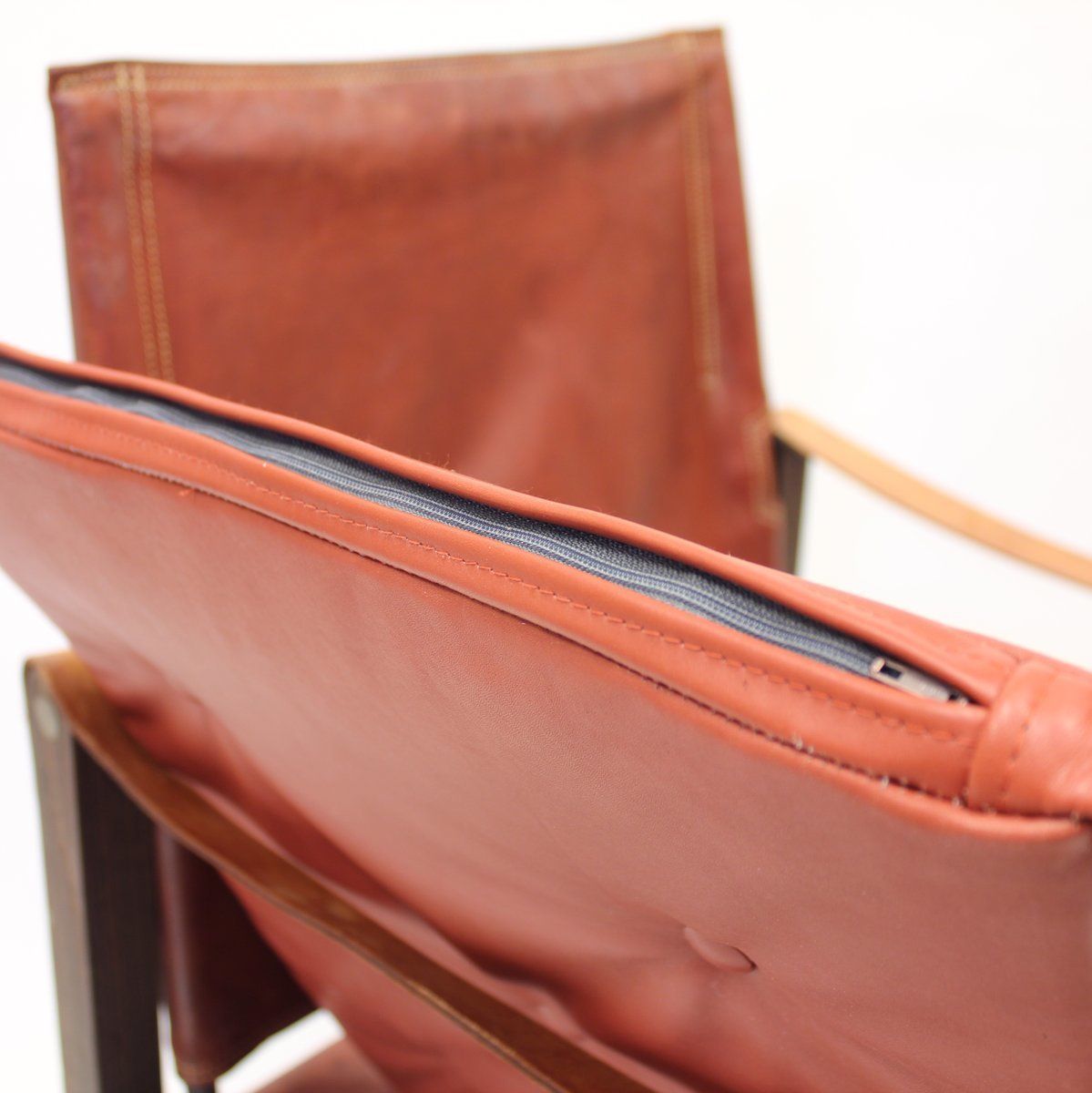 Furniture Cognac Leather Safari Chair By Kaare Klint For Ruud Rasmussen, 1960s photo