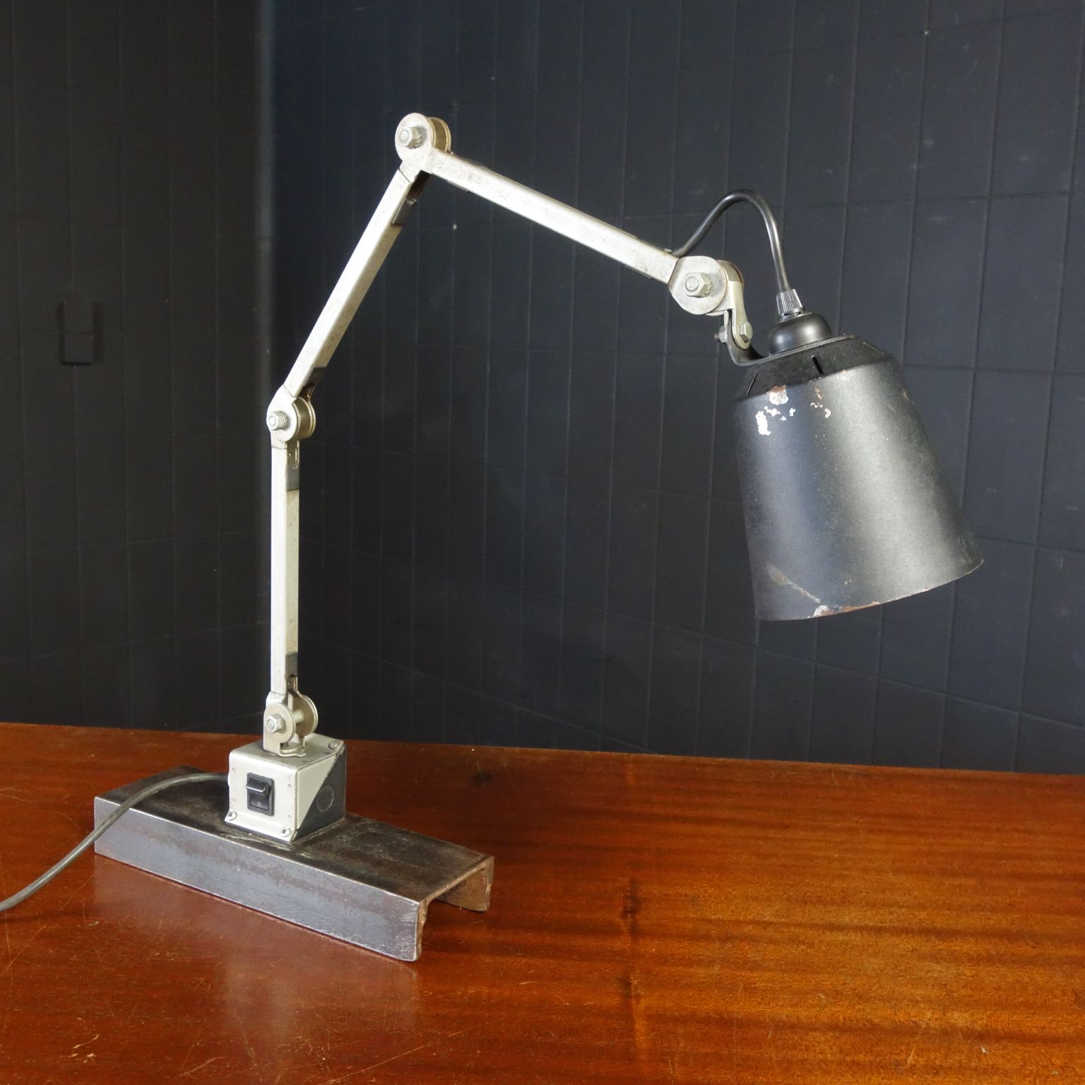 Industrial Iron Table Lamp – Fifties photo for sale