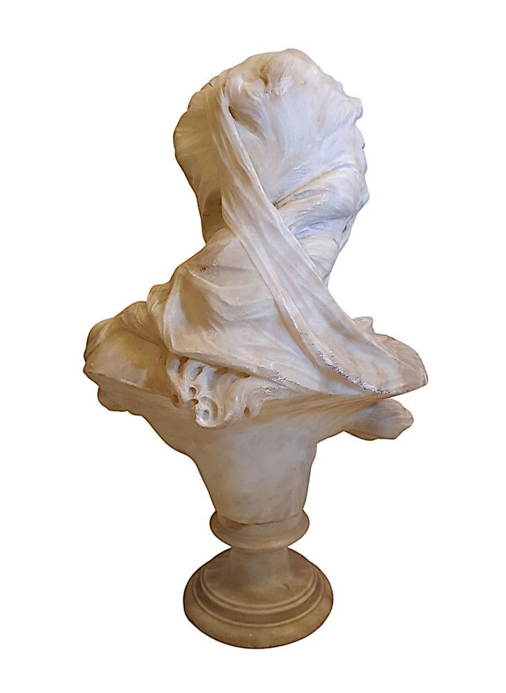 A Lovely Quality 19th Century Carved Alabaster Bust Of A Veiled Lady photo 3189.1228