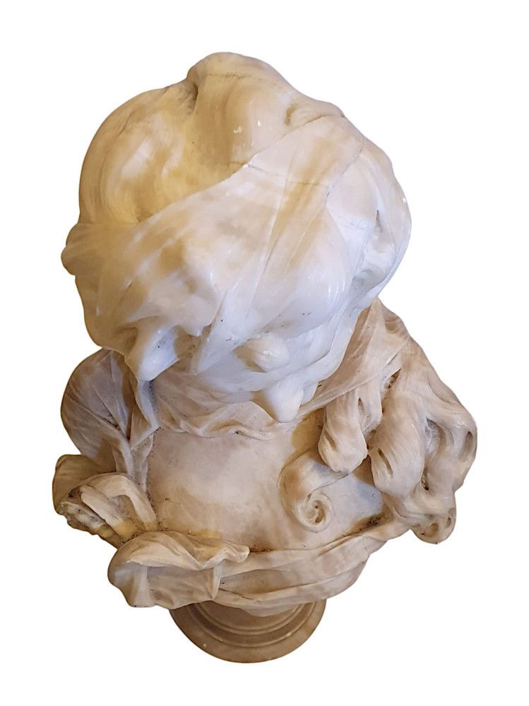A Lovely Quality 19th Century Carved Alabaster Bust Of A Veiled Lady photo vinterior