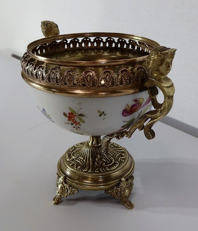 Bronze And Porcelain Cup With Floral Decorations   Late 19th Century photo for sale