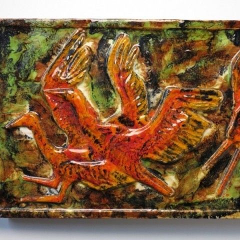 Vintage Wall Tile "Crane". Ruscha Germany 1965   1975. photo furniture