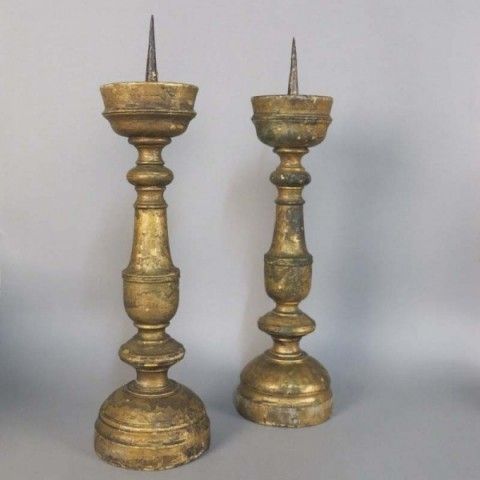 Two Baroque Candle Holders Made Of Wood. 1650   1700 photo vintage