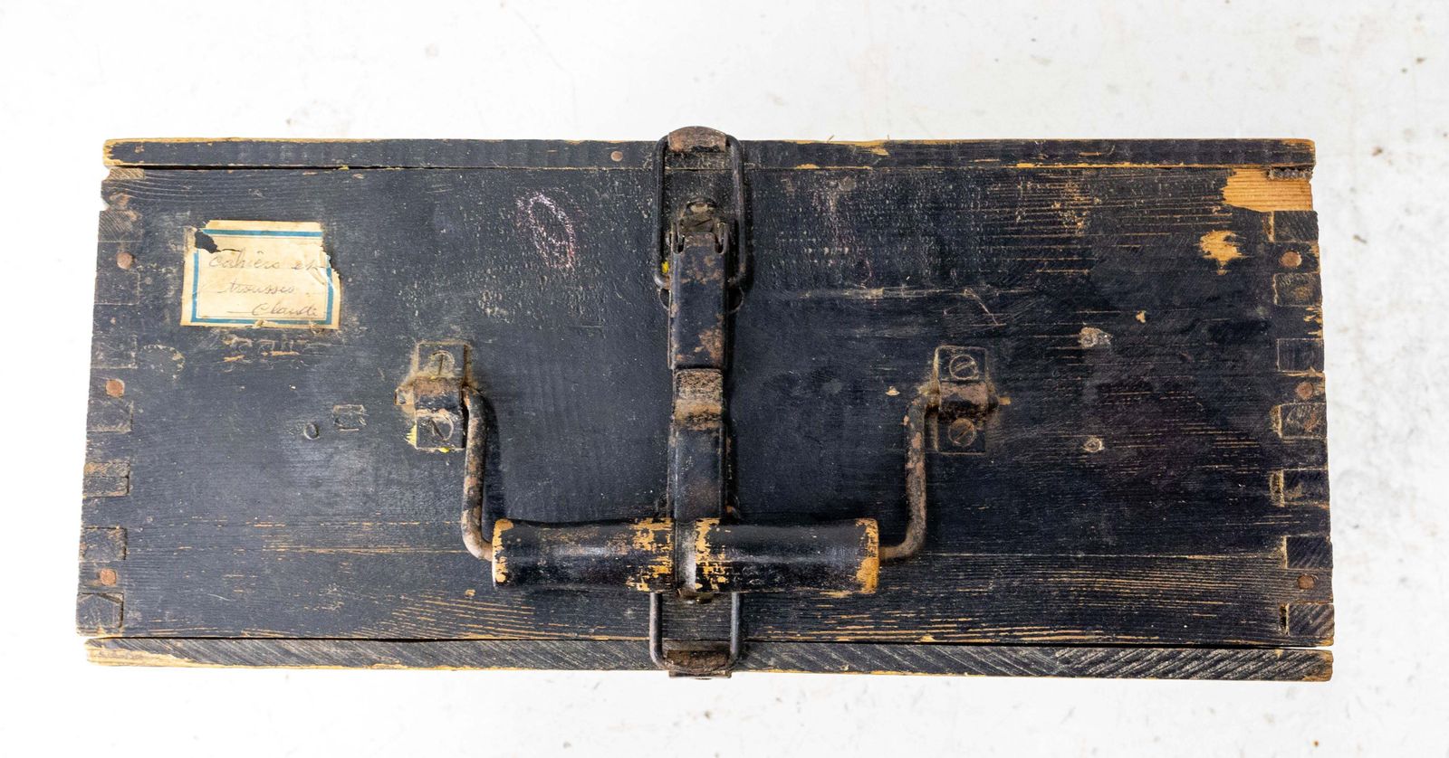 Valise d'écolier français en pin de style Napoléon III, vers 1900 photo vintage