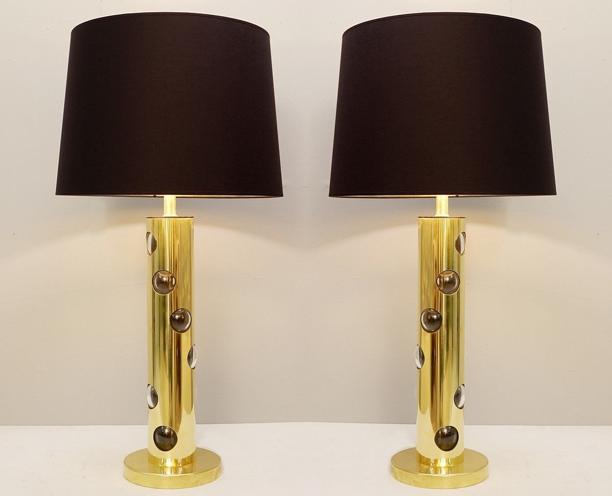 Pair Of Contemporary Italian Lamps In Brass And Glass
